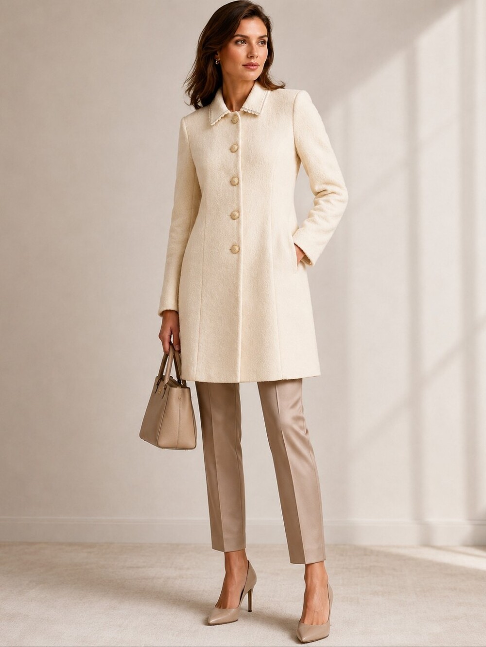 St John Collection Ivory Knit Coat Blazer Gold Button Size 6 Luxury